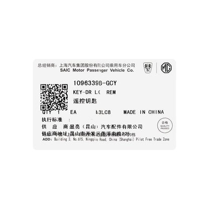 مفتاح ريموت ذكي أصلي لسيارة MG HS مزود بثلاثة أزرار وتردد 433 ميجاهرتز 10963398-GCY باللون الأزرق