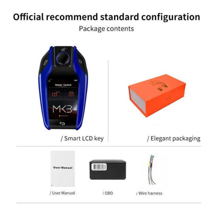 نسخة ترقية LCD مجموعة مفاتيح التحكم عن بعد الذكية العالمية المعدلة لجميع سيارات BMW بدون مفتاح باللون الأزرق